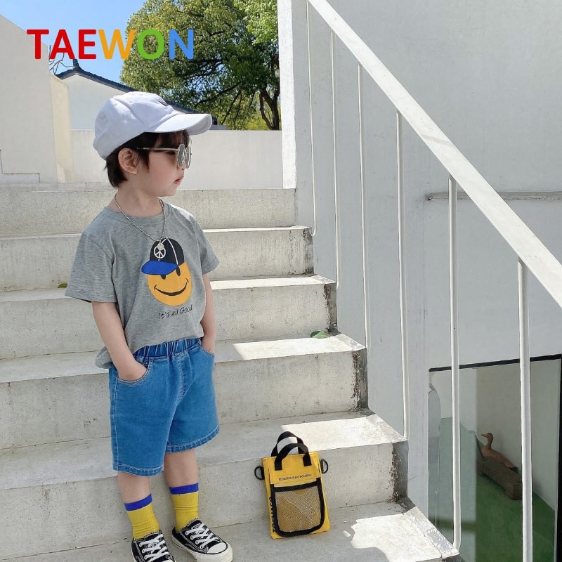Áo cộc tay bé trai bé gái Hàn Quốc xuất khẩu chất cotton mùa hè trẻ em từ 1 đến 6 tuổi Taewon Kids AT020
