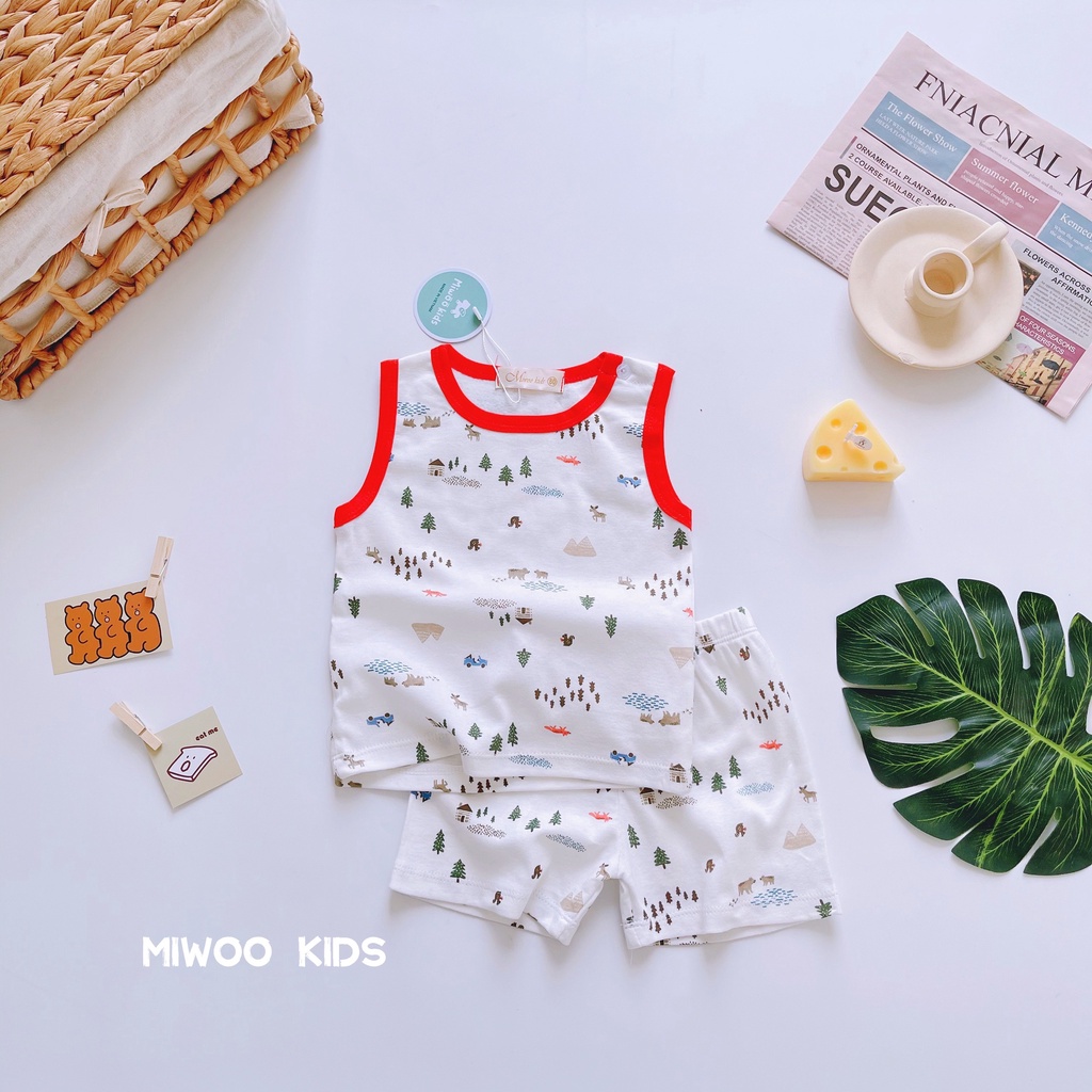 Bộ thun ba lỗ viền chính hãng Miwoo cho bé ngày hè mát mẻ