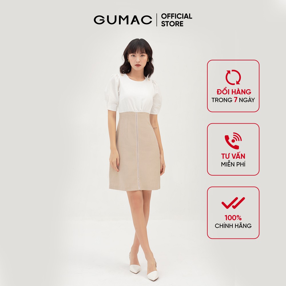 [Mã WABRGUD1 giảm 10% đơn 99K] Đầm ôm nữ tay lỡ phối màu GUMAC đồ công sở thanh lịch, sang trọng DB392