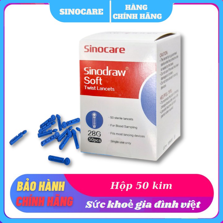 Hộp 50 Kim Chích Máu SINOCARE 4 Cạnh Đầu Tròn Dành Cho Các Loại Máy Đo Đường Huyết