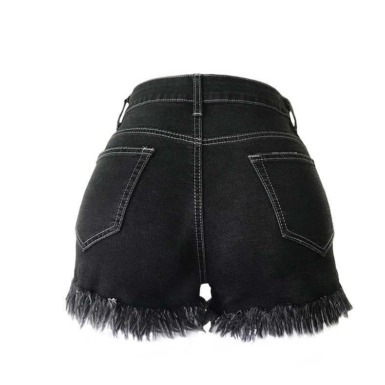 Quần Short Denim Lưng Cao Đính Tua Rua Cho Nữ