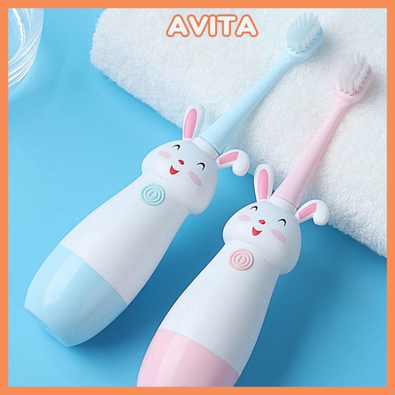 Bàn chải đánh răng dùng pin hình thỏ dễ thương cho bé tặng kèm đầu chải - Avita