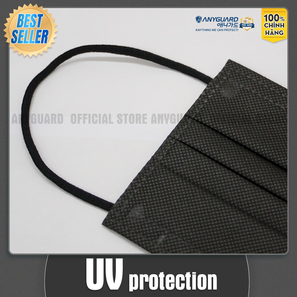 Khẩu Trang ANYGUARD Hàn Quốc 3 Lớp Chính Hãng Lọc 99% Vi Khuẩn - UV Protection Bảo Vệ Hằng Ngày - Màu Đen (Hộp 30 Cái) | BigBuy360 - bigbuy360.vn
