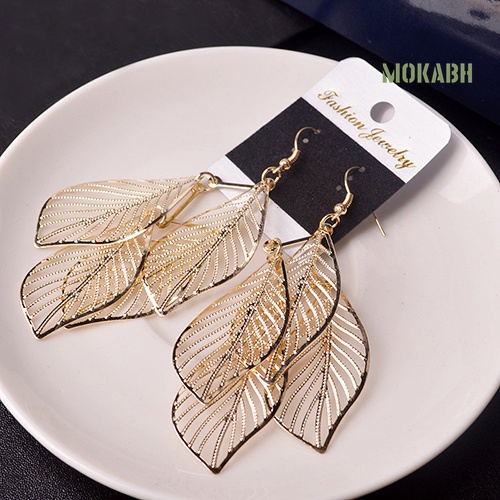 [Thời Trang] Bông Tai Móc Hình Lá Rỗng Đính Tua Rua Phong Cách Baroque Cổ Điển Cho Nữ