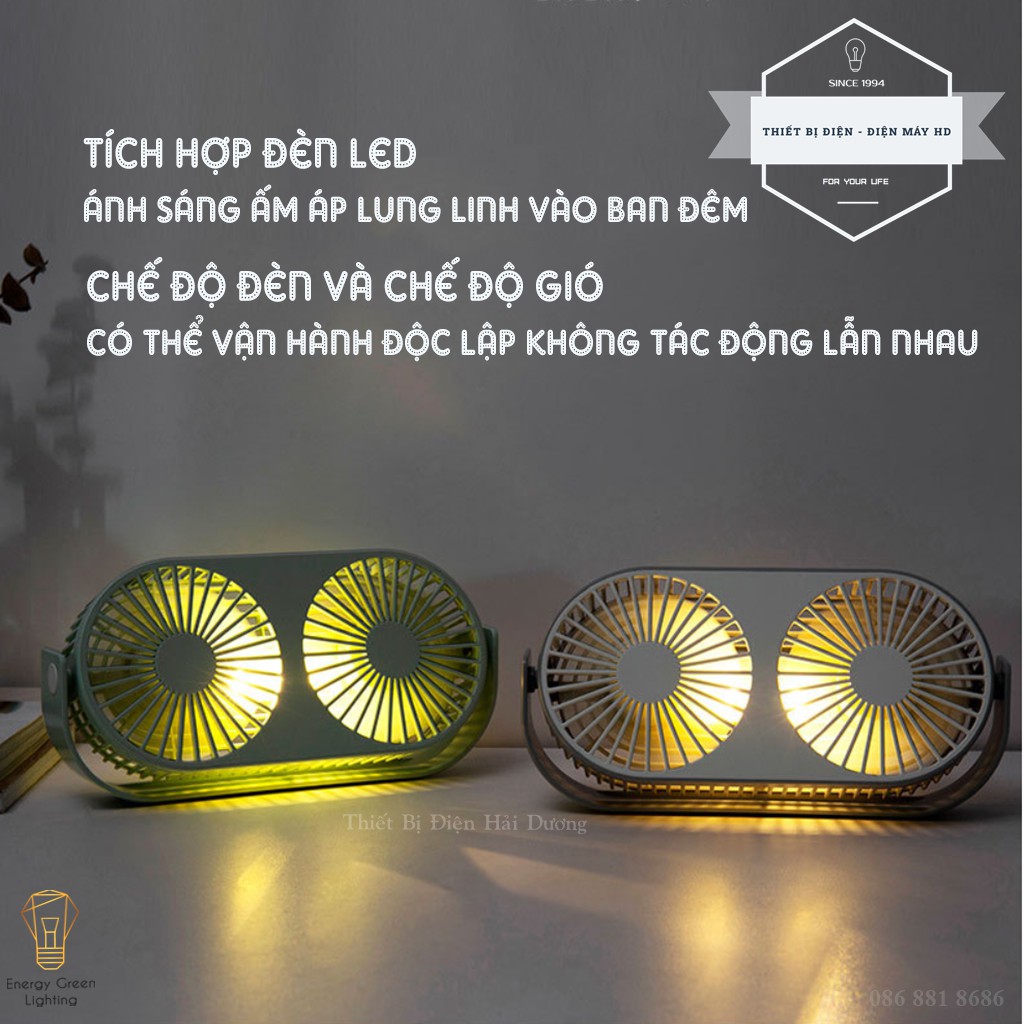 Quạt Tích Điện Couple Fan AQ20W Siêu Nhẹ - Pin Khỏe - Tích Hợp Đèn LED - Khuếch Tán Tinh Dầu - 3 Chế Độ Mát - BH 1 Năm