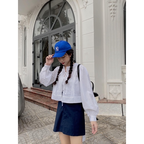 Áo Kiểu Tay dài thiết kế độc lạ thắt nơ trước ngực form tiểu thư style hàn ullzang hàng nhập quảng châu chất vải đẹp