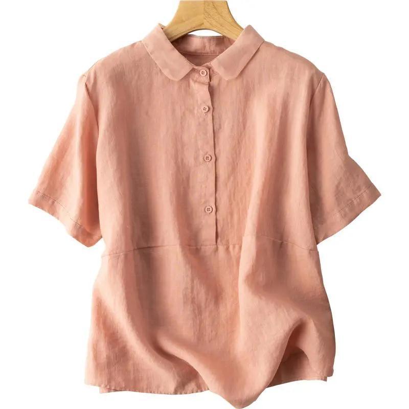 Áo Thun Cotton Linen Tay Ngắn Phong Cách Retro Hong Kong Thời Trang 2022 Mới