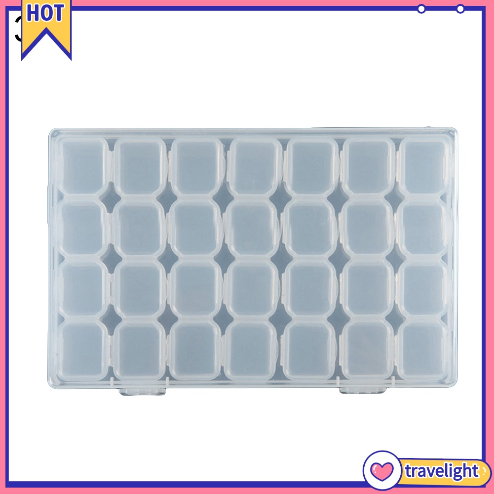 [Travelight] Hộp nhựa trong suốt chia 28 ngăn nhỏ dùng đựng hạt đá trang trí móng tay tiện dụng