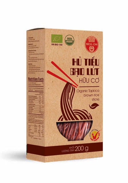 Hủ Tiếu Gạo Lứt Hữu Cơ eat clean Bích Chi hộp 200gram | BigBuy360 - bigbuy360.vn