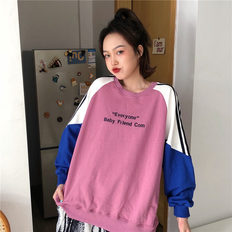 SUXI Áo Sweater Form Rộng Thêu Chữ Thời Trang Năng Động Cho Nữ