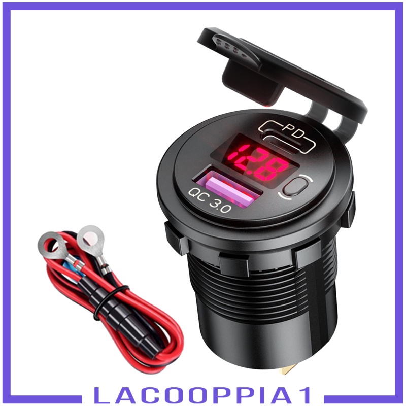 [LACOOPPIA1] Dual USB Car Charger Quick Charge PD&amp;QC 3.0 Voltage Measure