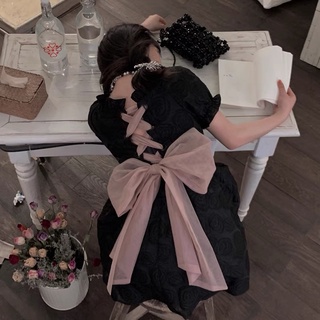 Váy Công Chúa Đen Nơ Hồng Thắt Lưng Babygirl