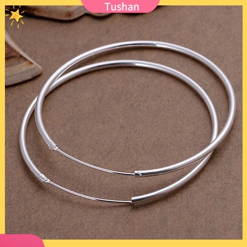 1 Đôi Khuyên Tai Tròn Mạ Bạc Thời Trang Cho Nữ