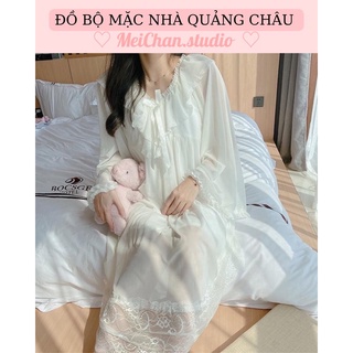 Váy Ngủ VOAN Tiểu Thư phối ren tay phồng cổ bèo nơ quảng châu