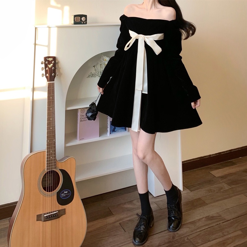 Đầm IELGY hai dây thắt nơ eo phong cách Pháp cổ điển thời trang cho nữ