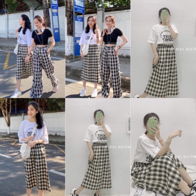 Set Đồ POST SET gồm Chân váy dài và áo thun trắng hoạ tiết chữ chất vải dày dặn hàng nhập quảng chây tag đầy đủ
