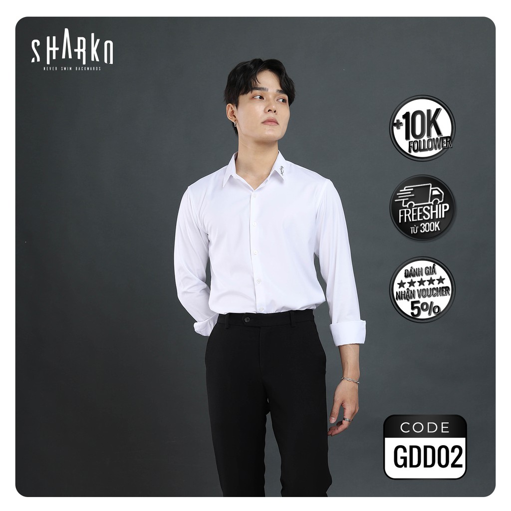 Áo sơ mi nam body tay dài thêu GOODVIBES – vải kate polin cao cấp chống nhăn, thoáng mát – form slim fit – GDD02