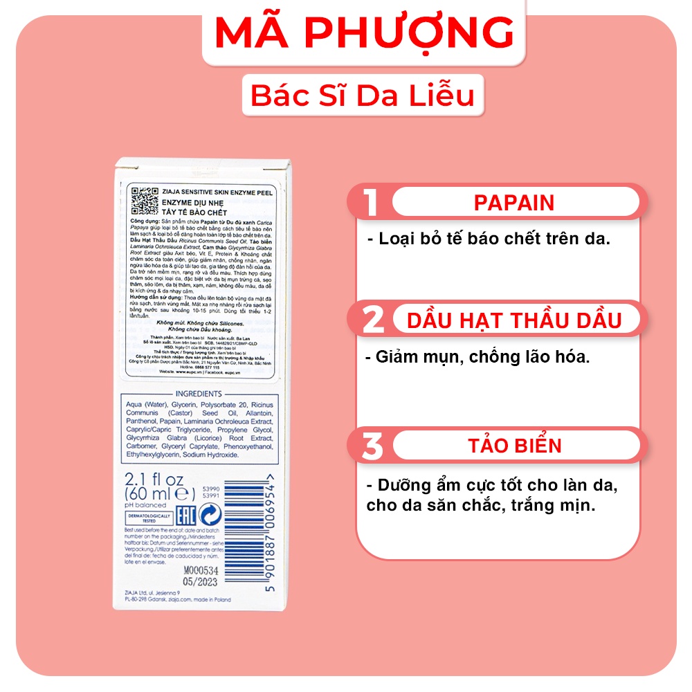 TẨY DA CHẾT Enzyme ZIAJA da nhạy cảm