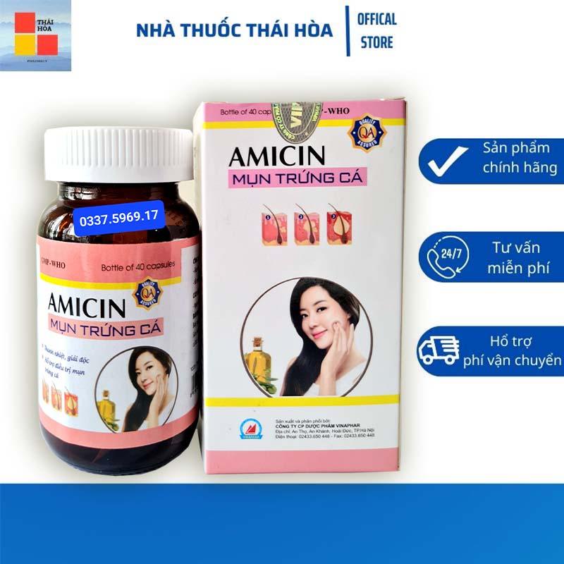 AMICIN MỤN TRỨNG CÁ - THANH NHIỆT TIÊU VIÊM - GIẢM NHANH MỤN NHỌT - DỊ ỨNG - DÙNG ĐƯỢC CHO CẢ NAM VÀ NỮ - HỘP 40 VIÊN