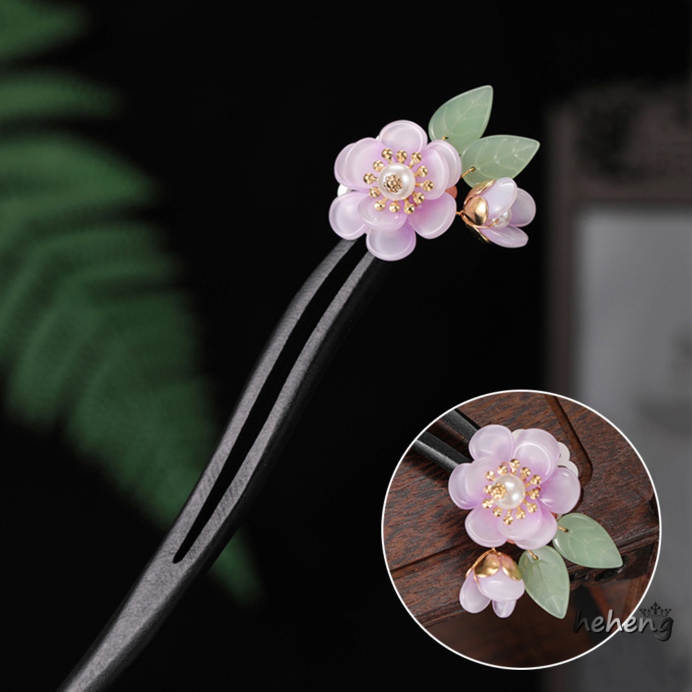 Đũa Gỗ Mun Màu Hồng Hoa Tạo Kiểu Tóc Cho Sườn Xám / Hán Phục