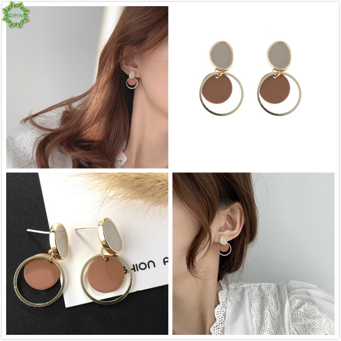 Bông Tai Hình Tròn Lớp Đơn Giản Phong Cách Hàn Quốc