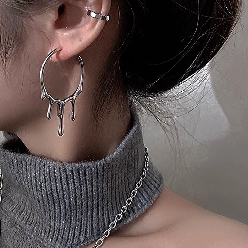 Khuyên Tai Dạng Lỏng Lava Phong Cách Hip-Hop Thời Trang Mới Thiết Kế Cảm Giác Lạnh