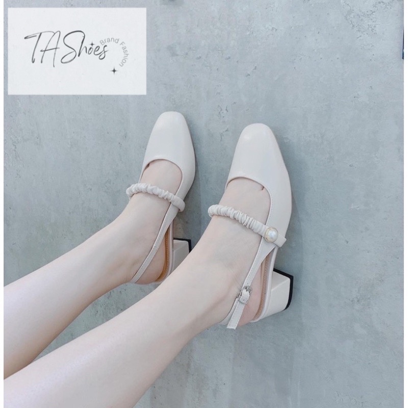 Giày tiểu thư Mary Jane, giày bít mũi nhăn cạnh ngọc siêu xinh sang, da mềm êm. Sandal hở hậu 3cm