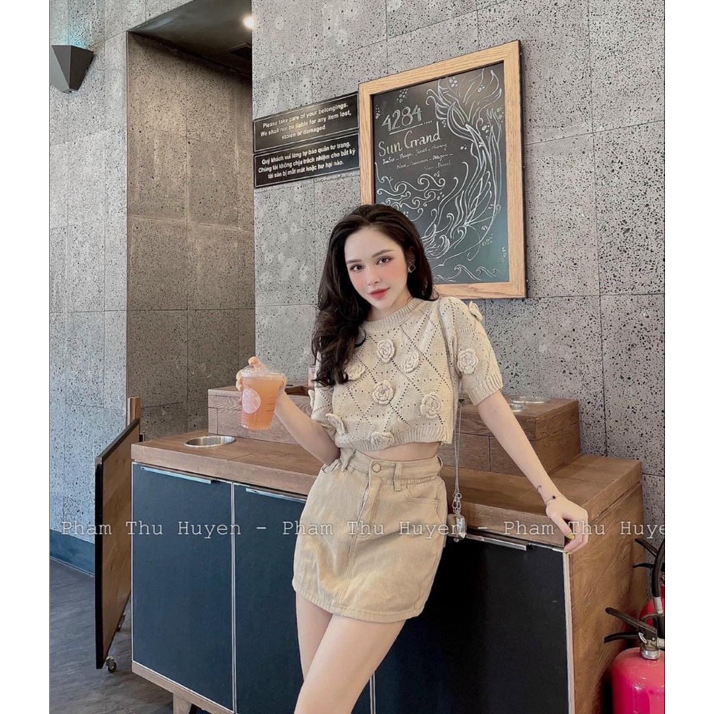 Áo len mongtoghi QC ngắn tay đính hoa nổi