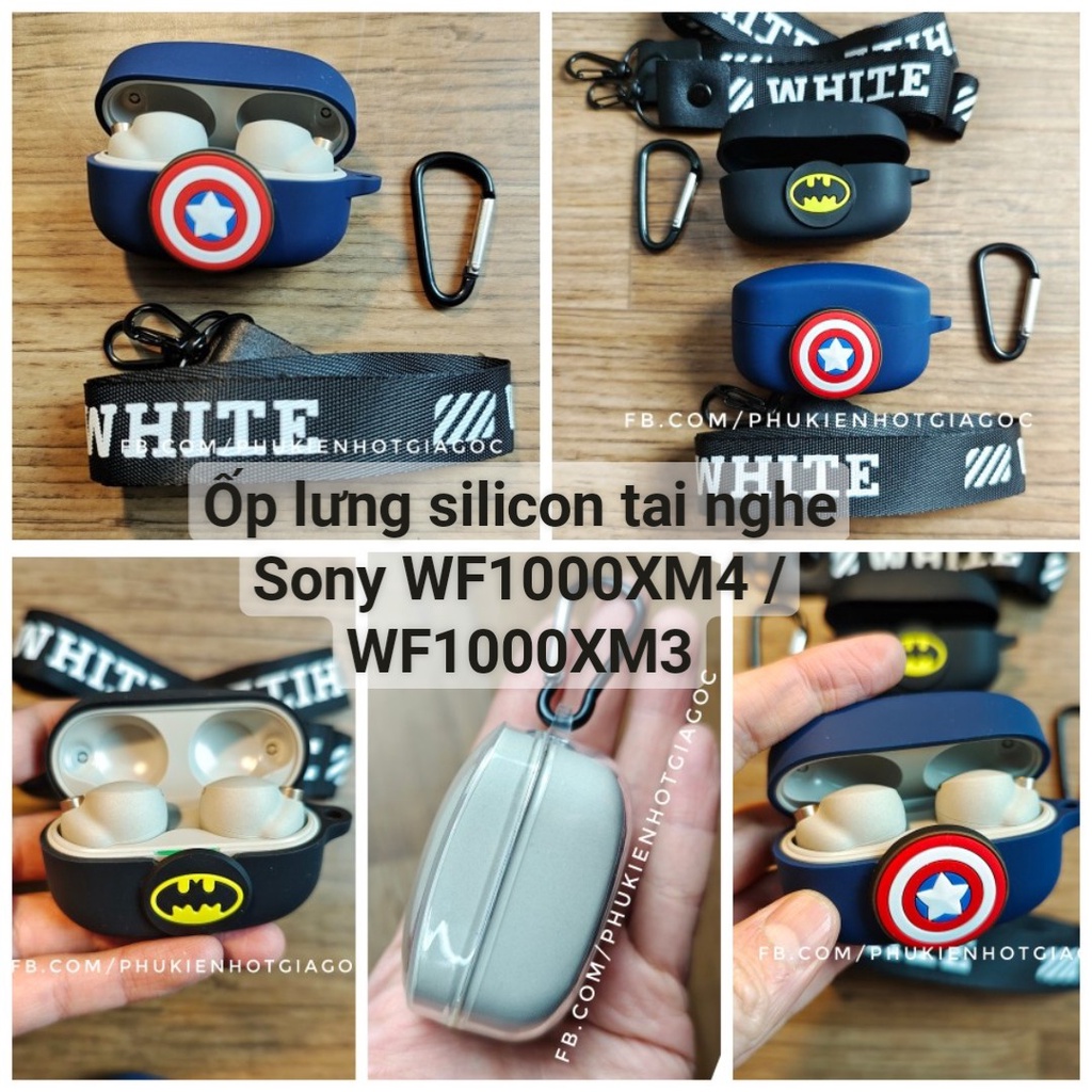 Ốp silicon có móc đeo siêu anh hùng tai nghe Sony WF-1000XM4 / WF1000XM4 / WF-1000XM3 case dẻo TPU