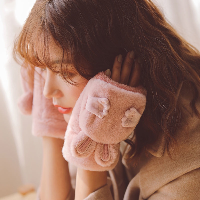 Găng tay lông nhung giữ ấm vào mùa đông phong cách hoạt hình Nhật Bản đáng yêu cho nữ