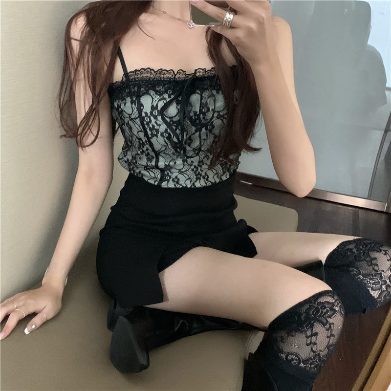 Áo croptop XIAOZHAINV phối ren hoa thiết kế cá tính quyến rũ thời trang cho nữ