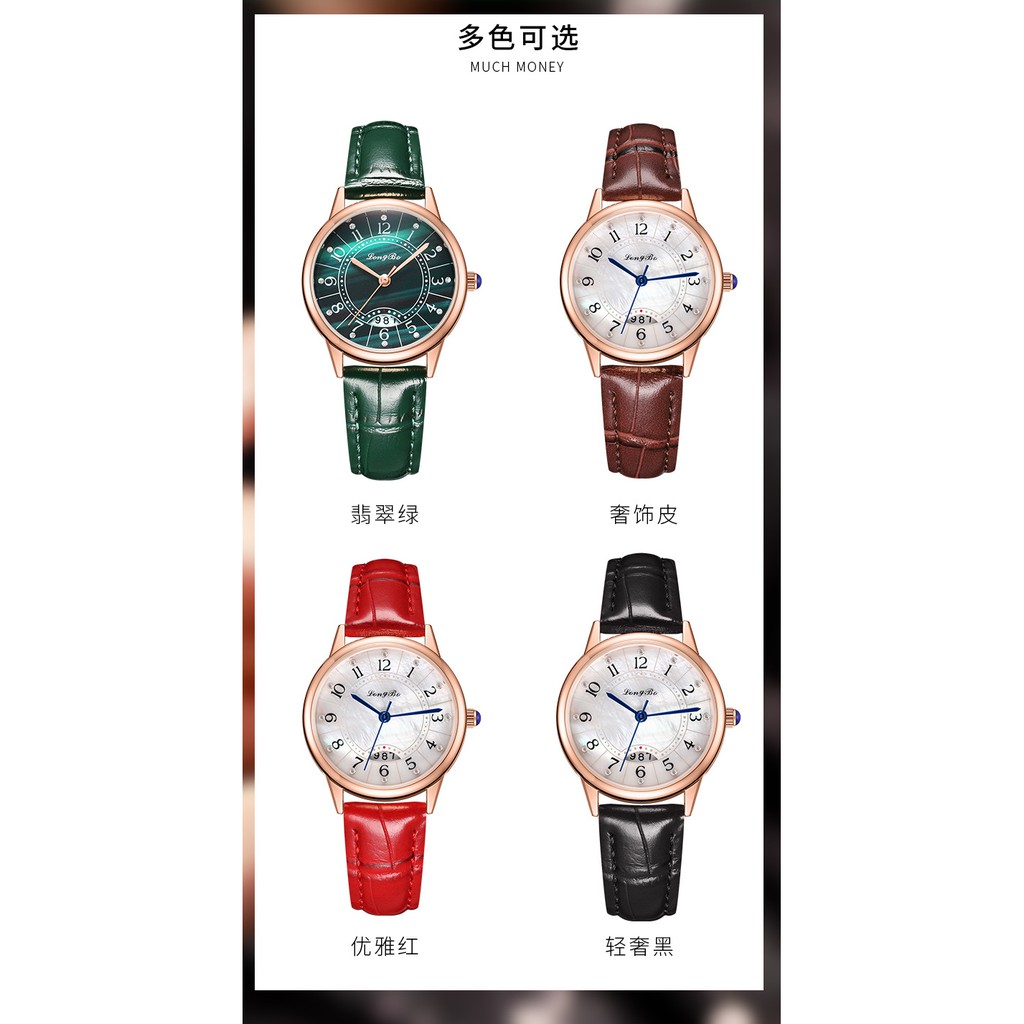 Đồng hồ nữ dây da, đồng hồ đeo tay nữ LONGBO chính hãng, mặt tròn, đính đá cao cấp, siêu sang, không thấm nước