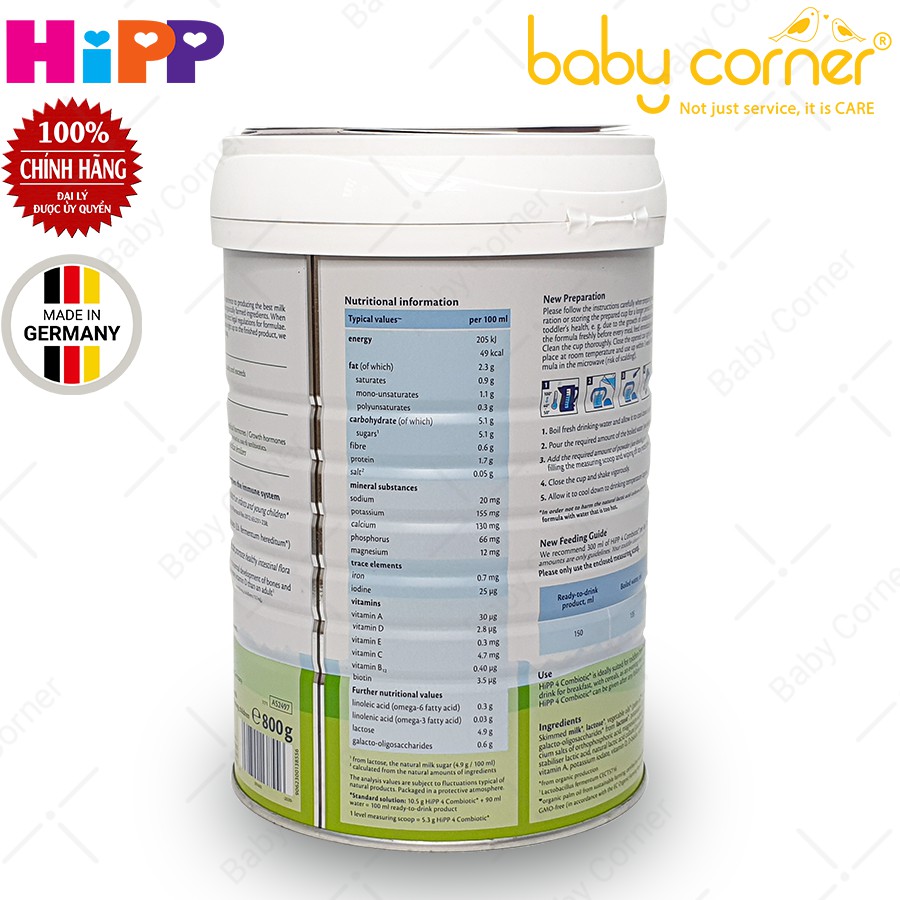 Sữa Bột HiPP Organic Combiotic Số 4 Hộp 800g Cho Bé