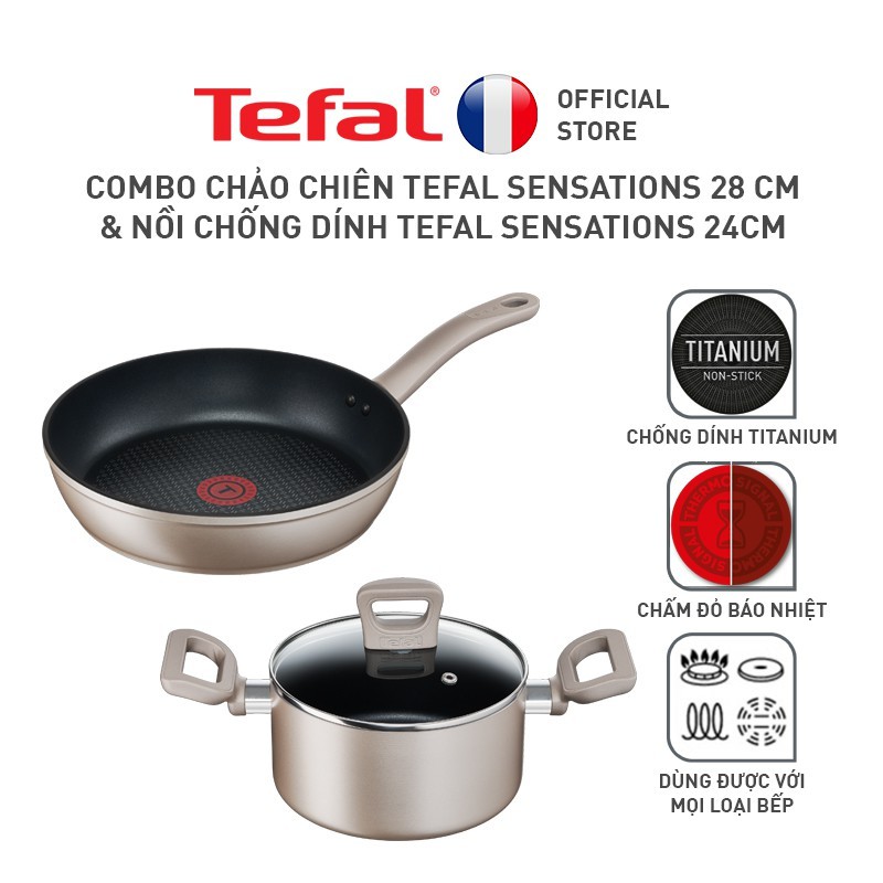 [Mã LIFETF12 giảm 10% tối đa 100K đơn 250K] Combo Chảo chiên Tefal Sensations 28 cm & Nồi chống dính 24cm