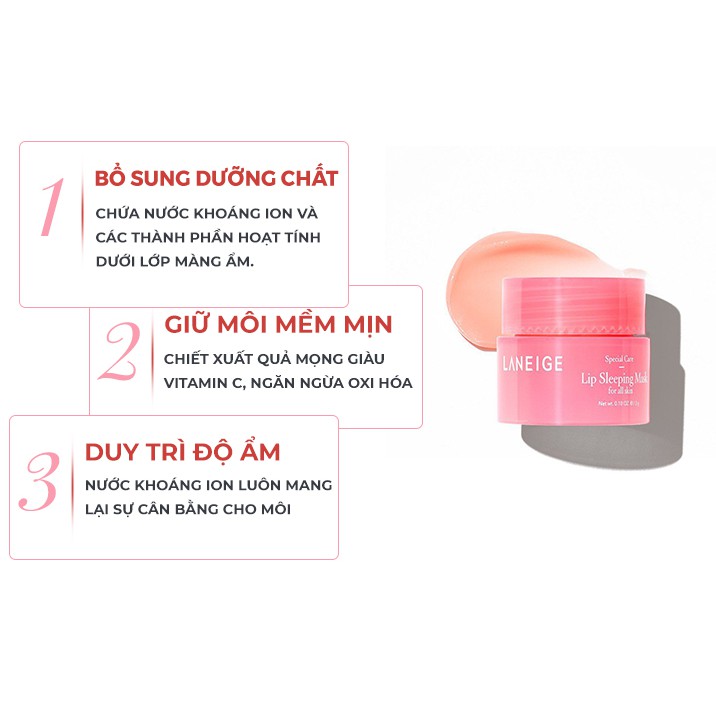 Mặt nạ ngủ môi Laneige hộp 3g chống lão hóa dưỡng môi cấp ẩm dưỡng ẩm giảm thâm MNM01