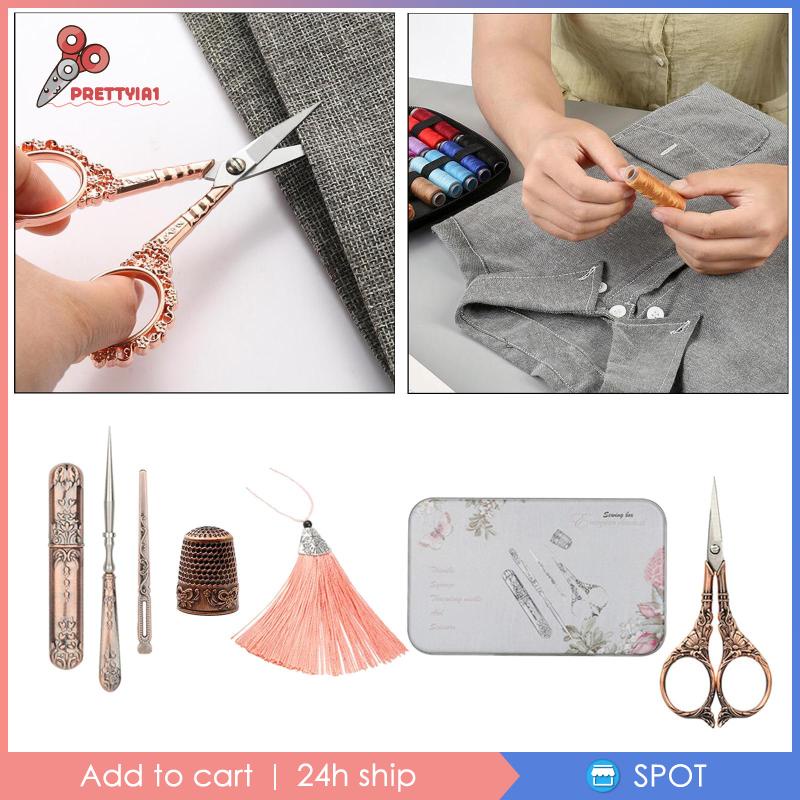 [Prettyia1] Bộ Dụng Cụ Thêu Cổ Điển Hoàn Chỉnh Thimble Awl Lily