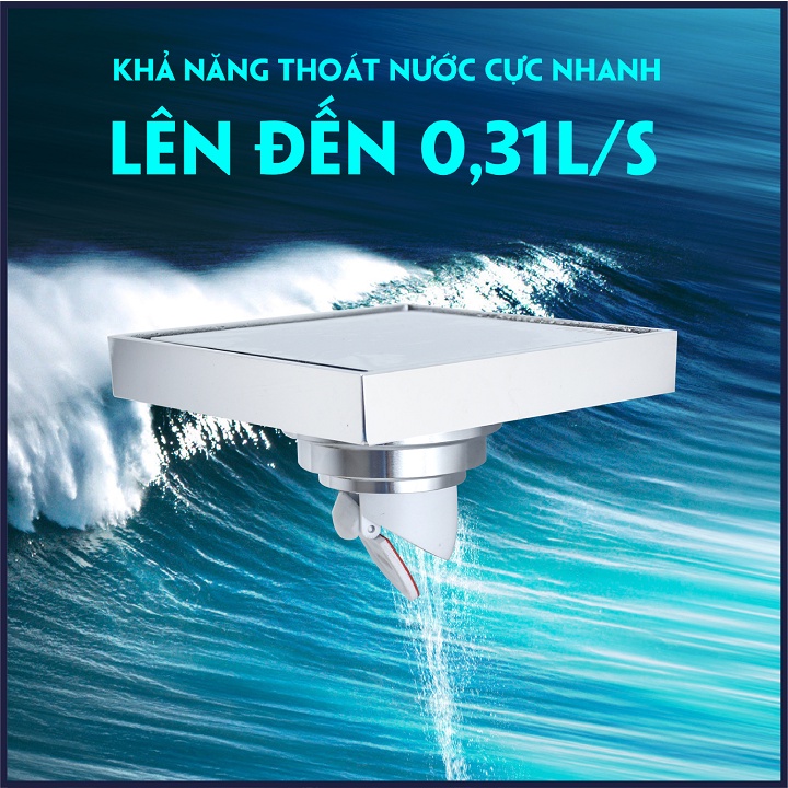 Phễu thoát sàn lát gạch ngăn mùi hôi đồng mạ crom kích thước 120x120mm HIWIN FD-1902A