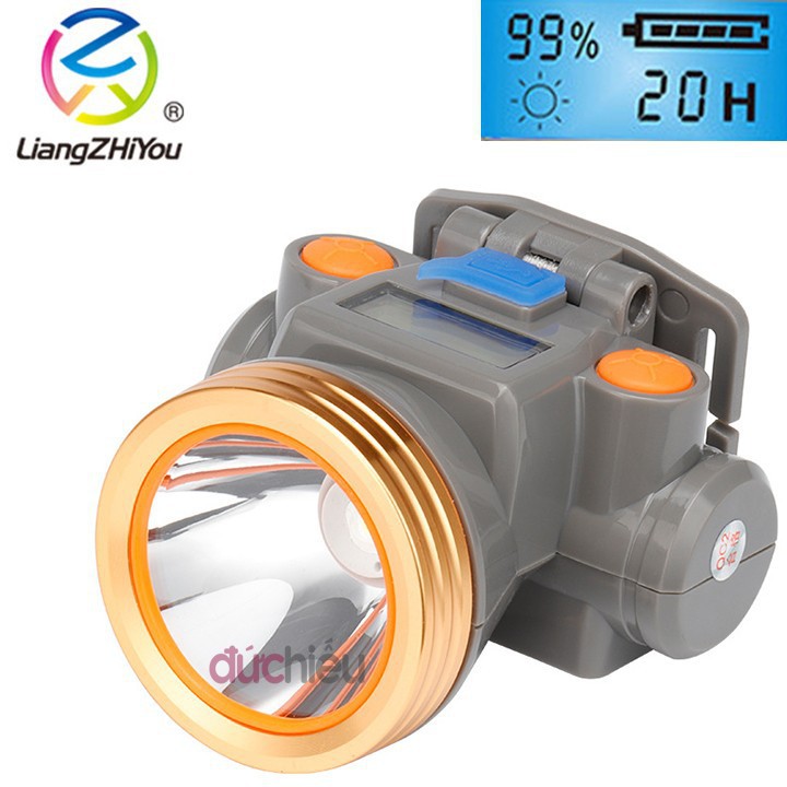 Đèn pin đội đầu chống nước màn hình LCD có ánh sáng vàng