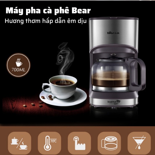 Máy pha cà phê mini tự động BEAR KFJ-A07V1 pha Espresso cafe rang xay nguyên chất cao cấp sang trọng dùng tại nhà