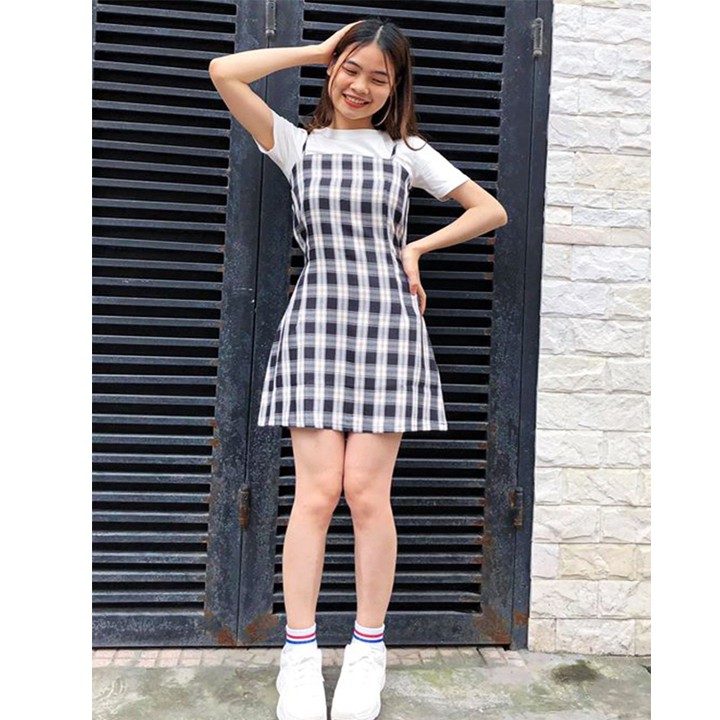 Đầm 2 Dây Kẻ Caro Vải Mềm Mát Buộc Nơ Lưng Điều Chỉnh Được Dây Áo Cực Xinh - V.LL.05 | BigBuy360 - bigbuy360.vn