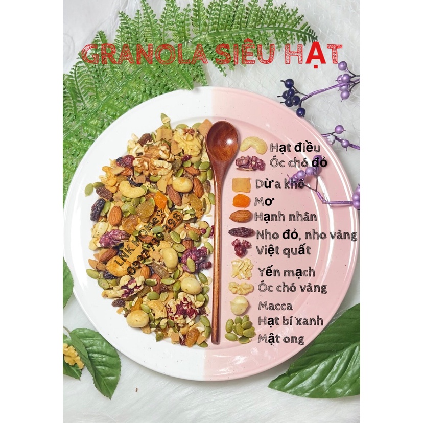 Granola Siêu Hạt cao cấp hủ 500gr, 90% các loại hạt, chỉ 10% yến mạch, Ngũ cốc ăn kiêng không đường