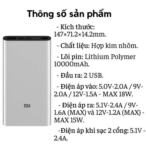 Sạc Dự Phòng Xiaomi Gen 2s 10000mAh có đèn báo - Pin Dự Phòng - Sạc dự phòng sạc siêu nhanh được ưa chuộng