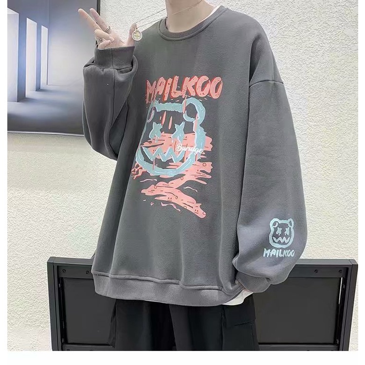 Áo sweater cổ tròn dáng rộng in mặt gấu thời trang xuân thu cho nam và nữ size M-8XL