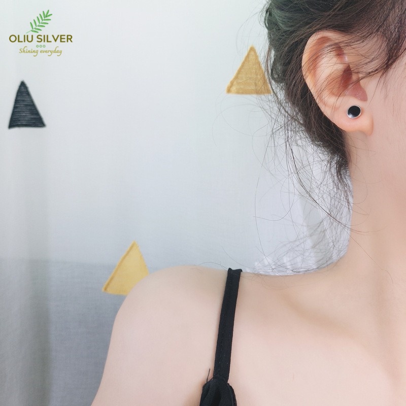 Bông Tai Bạc S925 Tròn Đen Black Round Chốt Bi Vặn Trẻ Trung Cá Tính | Khuyên Tai Nữ Trang Sức Bạc Thời Trang