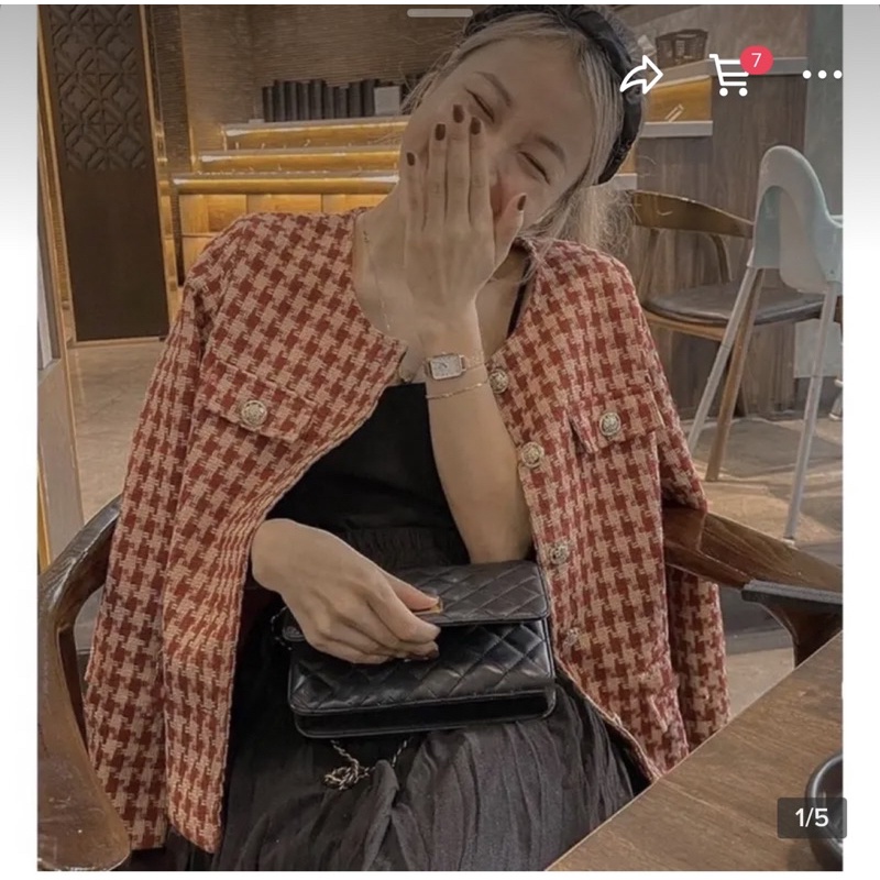 [HÀNG SẴN]ÁO DẠ TWEET KẺ GINGHAM CÚC ĐỒNG TIỂU THƯ