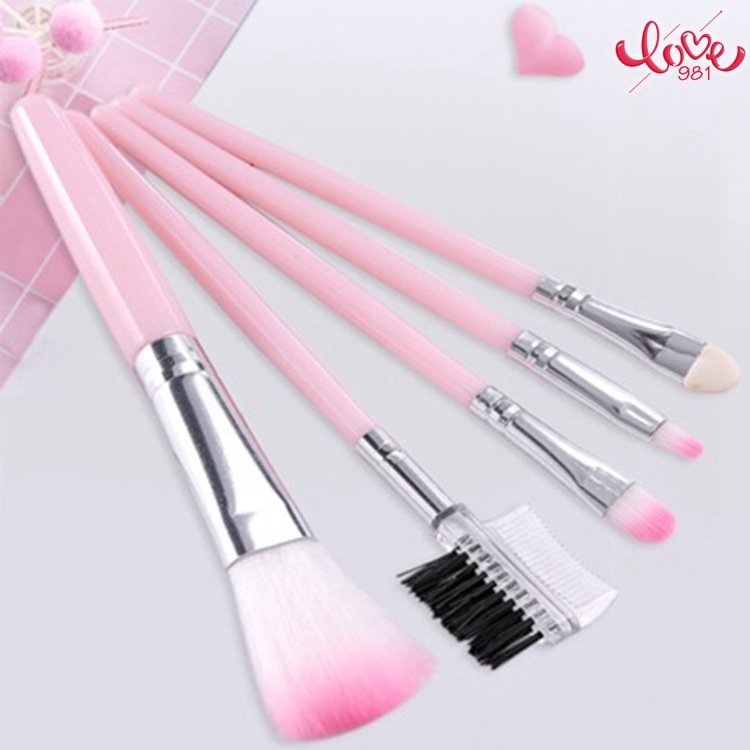 [Hàng mới về] Set 5 cọ trang điểm tông màu hồng đáng yêu nhỏ gọn dễ mang theo