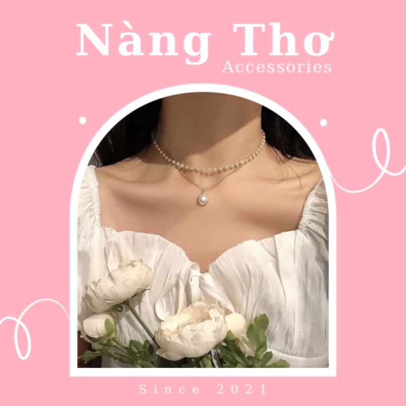 Vòng cổ ngọc trai, dây chuyền 2 lớp đính ngọc trai nhân tạo Nàng Thơ Accessories