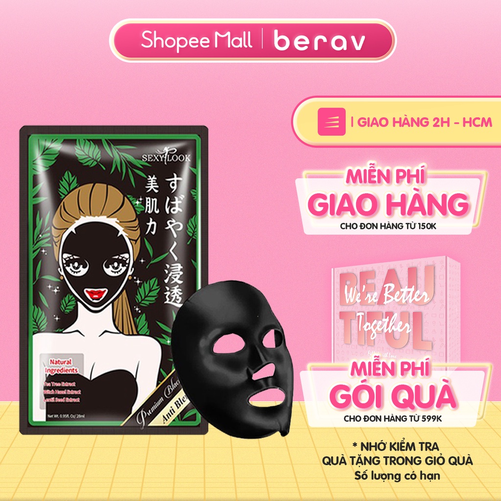 Mặt Nạ Đen Tràm Trà SEXYLOOK Tea Tree Anti Blemish Black Facial Mask Kiểm Soát Dầu Và Giảm Mụn 28ml