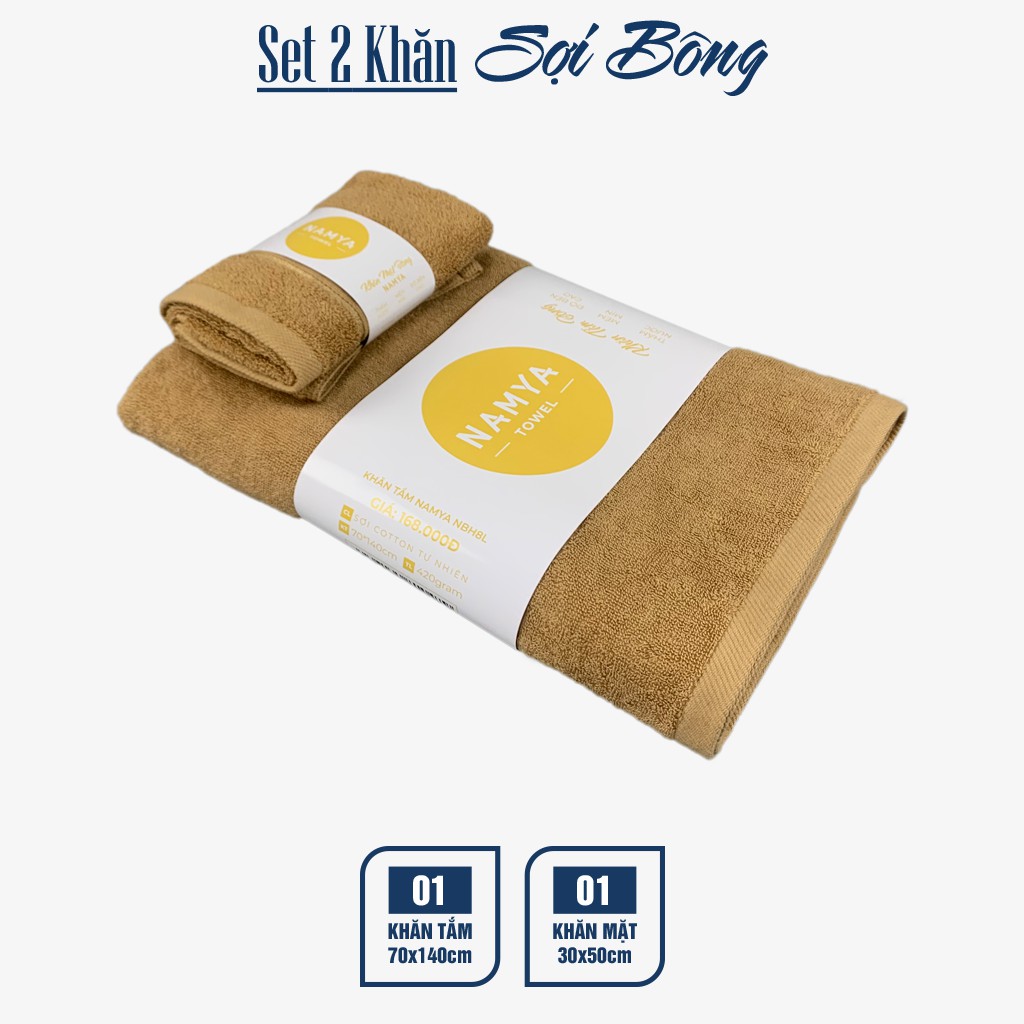 Set 2 khăn bông: 1 khăn tắm và 1 khăn mặt cotton S2NH8-L