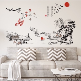 Decal dán tường phong cảnh non nước